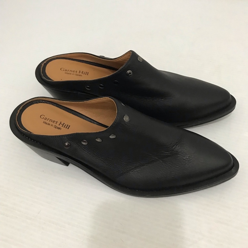 Garnet Hill Black Leather Slip-On Mules Size 36